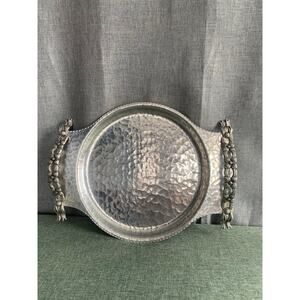 Vintage Rodney Kent Hand Wrought Aluminum Serving Tray #443 Hammered Tulip Motif